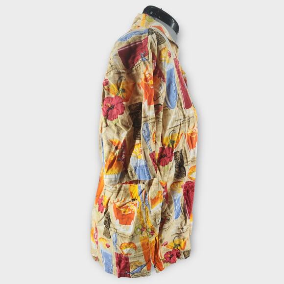 D'em Crazy Hawaiian Button Down Men's XL Floral Tikki Cocktail Design Beachwear - Picture 2 of 7